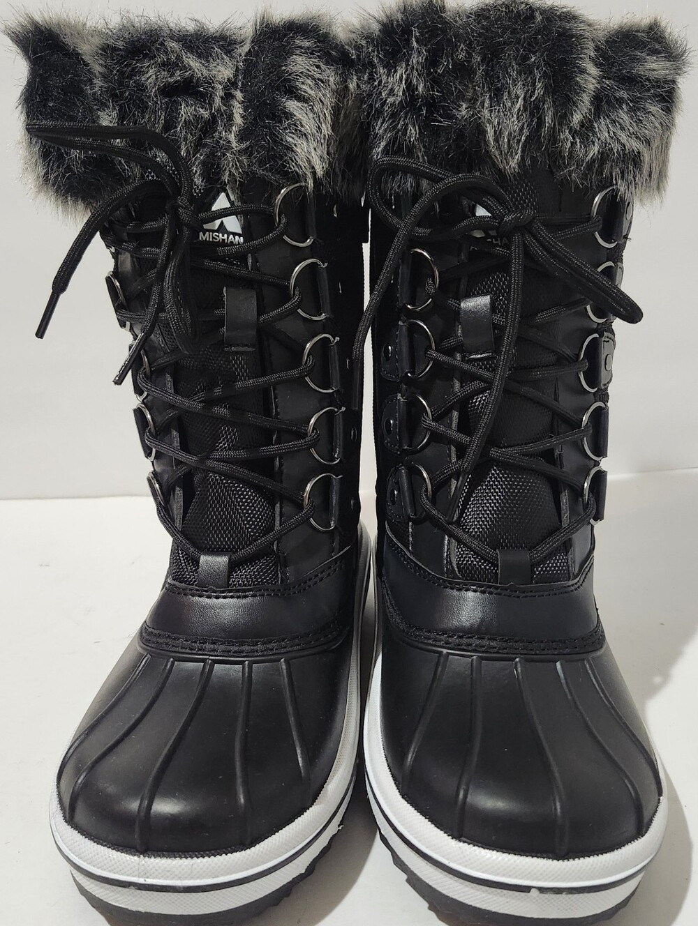 Mishansha Women's Black Faux-Fur Trim Winter Lace-Up Boots Size 9